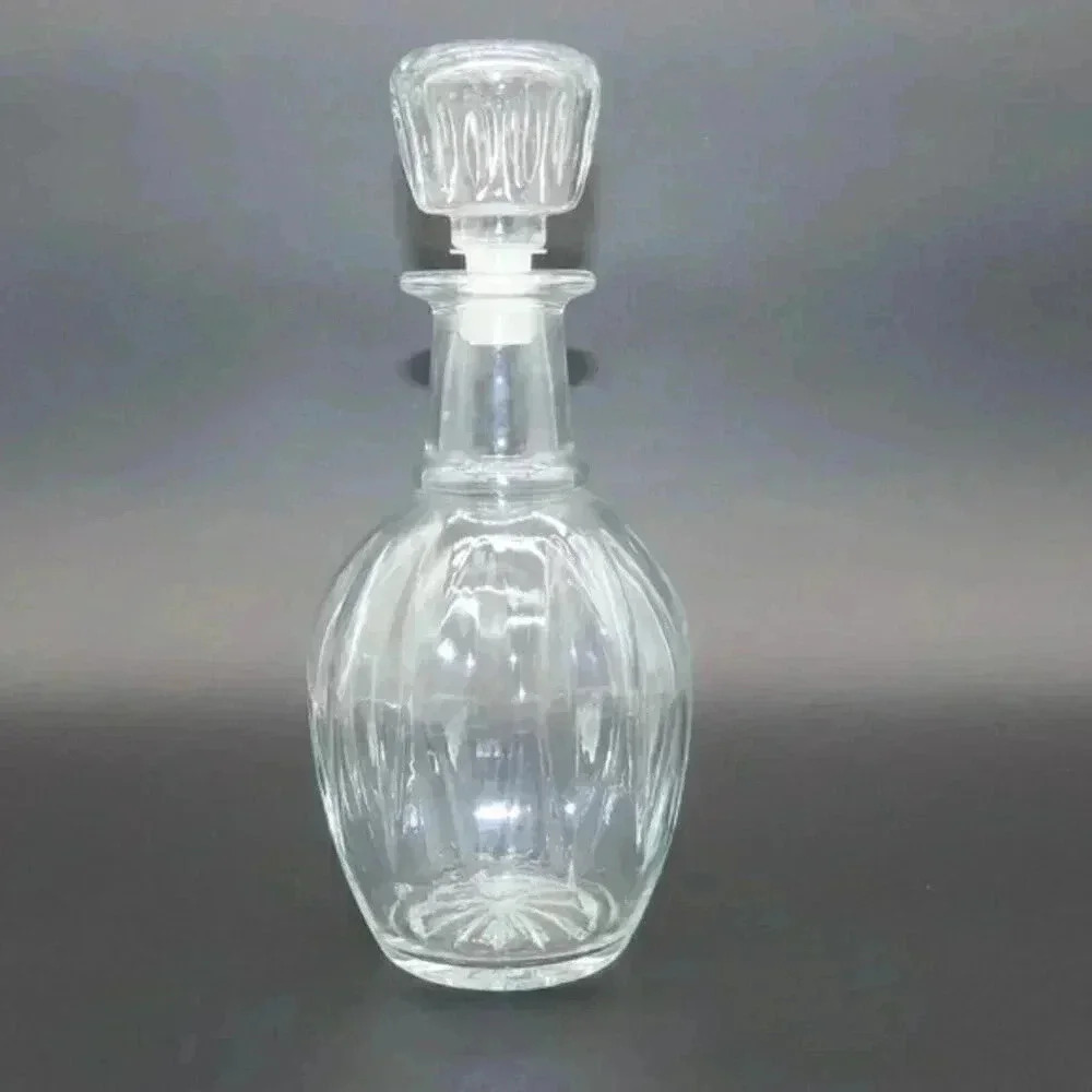 Vintage Clear Glass Liquor Ribbed Decanter with Stopper